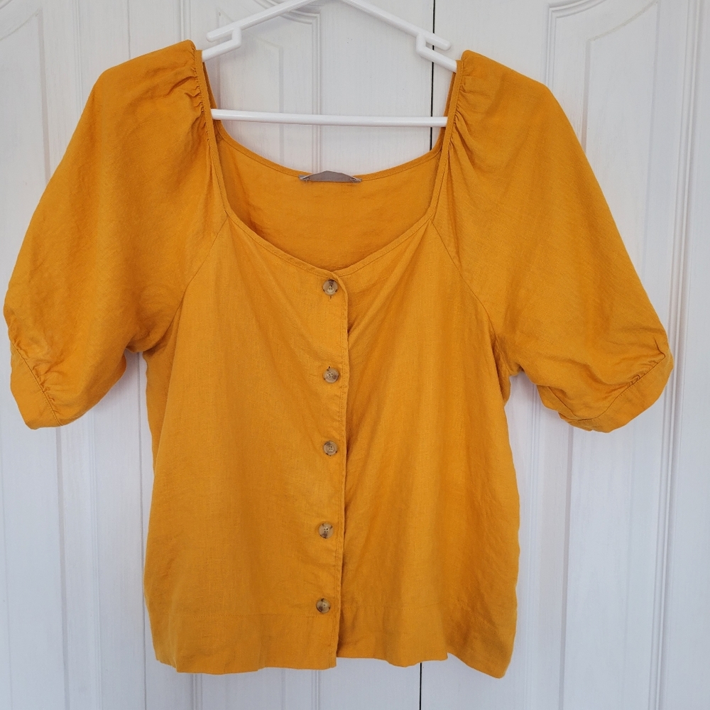 Everlane The Linen Puff Sleeve Top Marigold